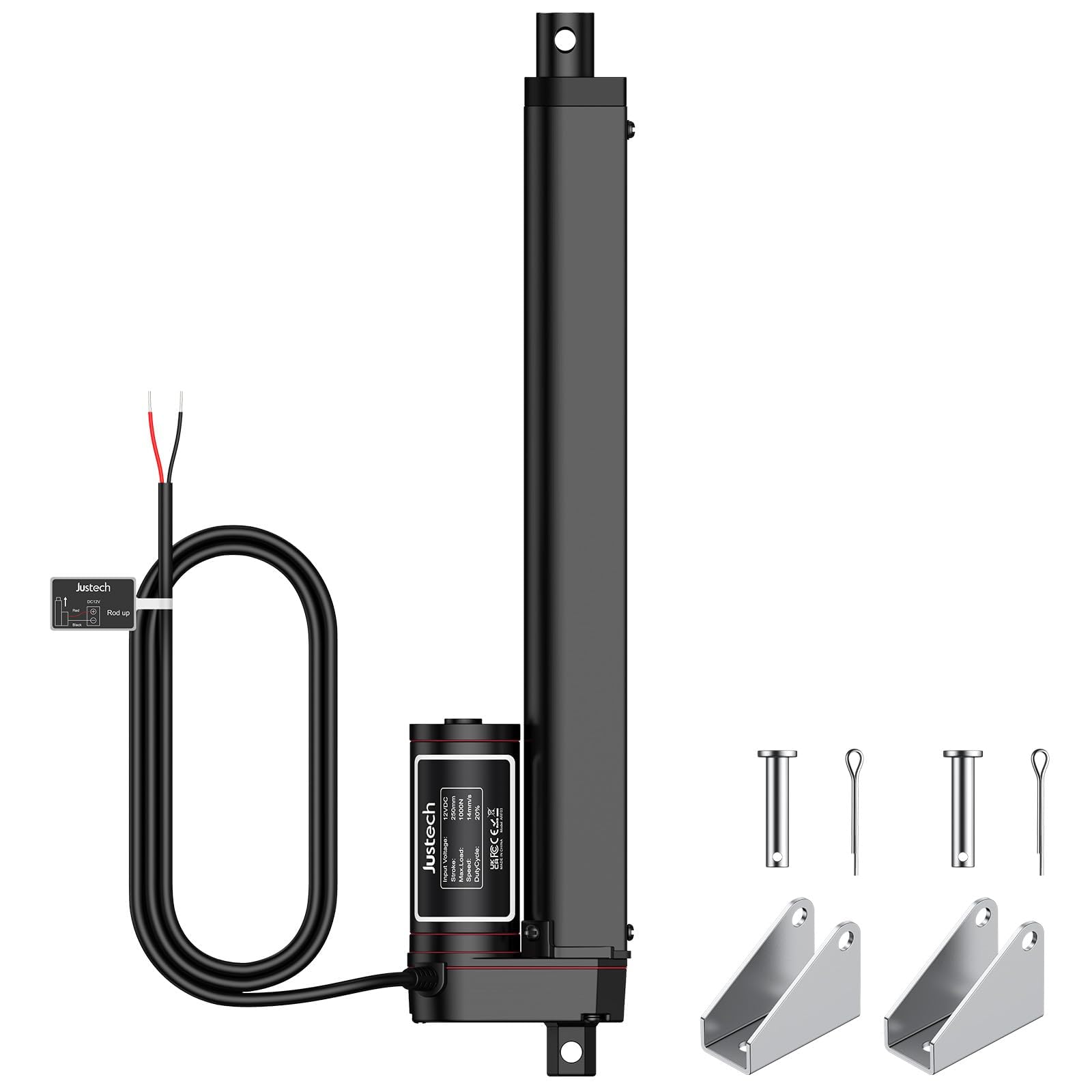 Justech Attuatore Lineare Multifunzione Motore 12V DC 1000N 250mm Attuatori Lineari 14 mm/s Motore Lineare Attuatore Regolabile Sollevatore Corsa Motore Elettrico per Motore Elettrico DIY