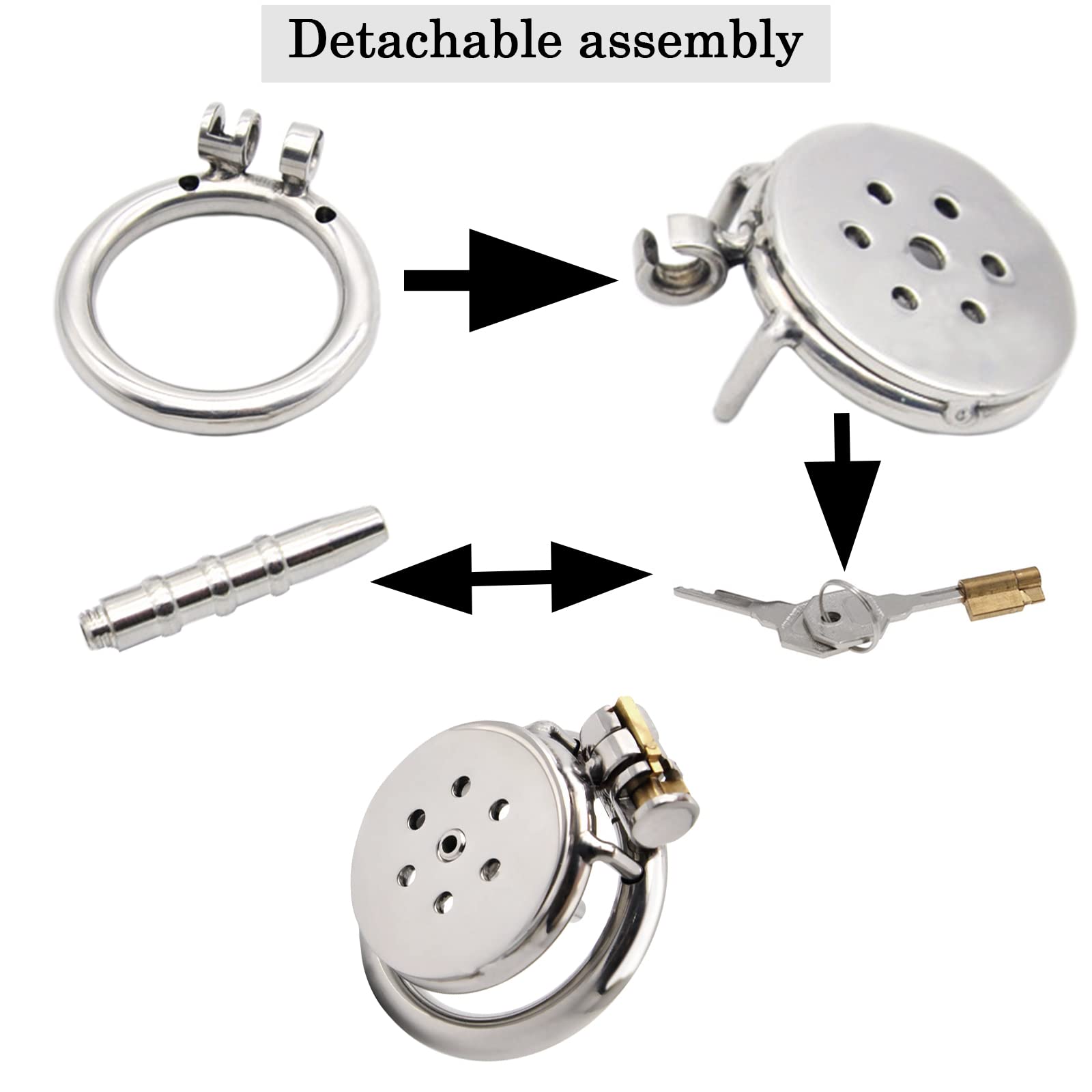 BDSMLOVE Piatto Chastity cage con Dilatatore uretrale, gabbia castità per uomo, gabbia castità per uomo, uomo pene Cock cage per Prevenire L'erezione (M-50mm)