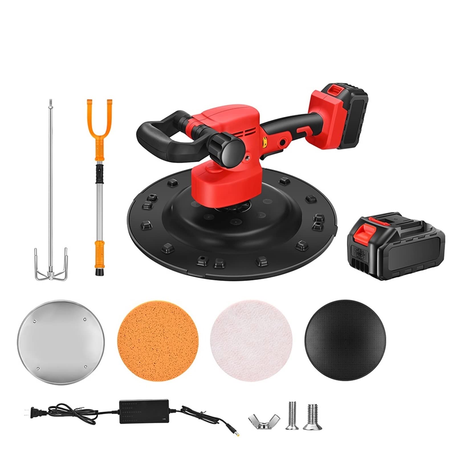 Wall Sander, DC 1700W Electric Wall Sander Cement Mortar Trowel Li-ion Battery Automatic Mixer Plastering Wall Smoothing Polishing Machine(with Long Handle)