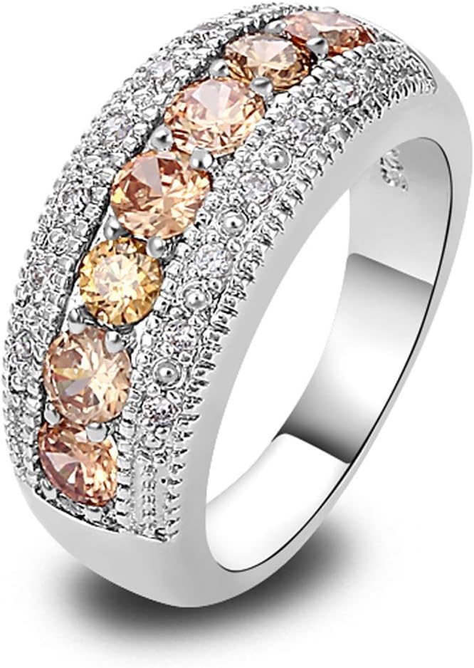 Jewelry Champagne Morganite Silver Band Ring Size 6 7 8 9 10 11 12 13 New Fashion Ring Jewelry