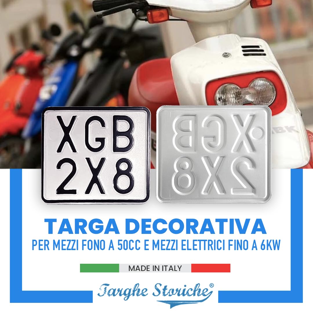 Targhe Storiche srl Targa Personalizzata con Lettere e Numeri in Rilievo - Modello Moto 50 - Incisa su Alluminio Catarifrangente, Made in Italy