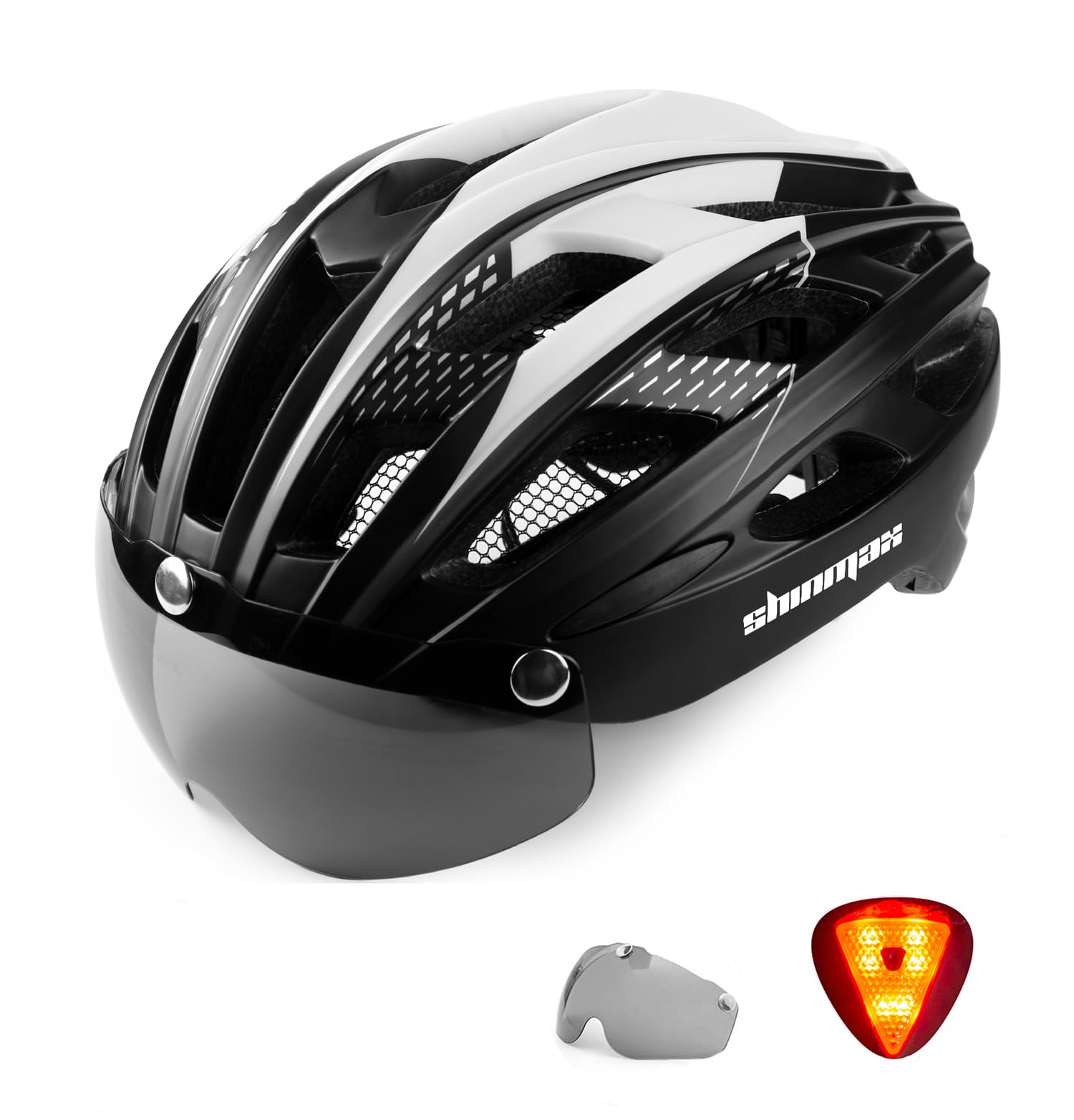 Shinmax Fahrradhelm Herren Damen Fahrradhelm mit Visier Magnetische Abnehmbarer Schutzbrille Fahrradhelme mit Licht Erwachsene Rennrad Einstellbarer Atmungsaktiv Sicherheitsschutz MTB Helm