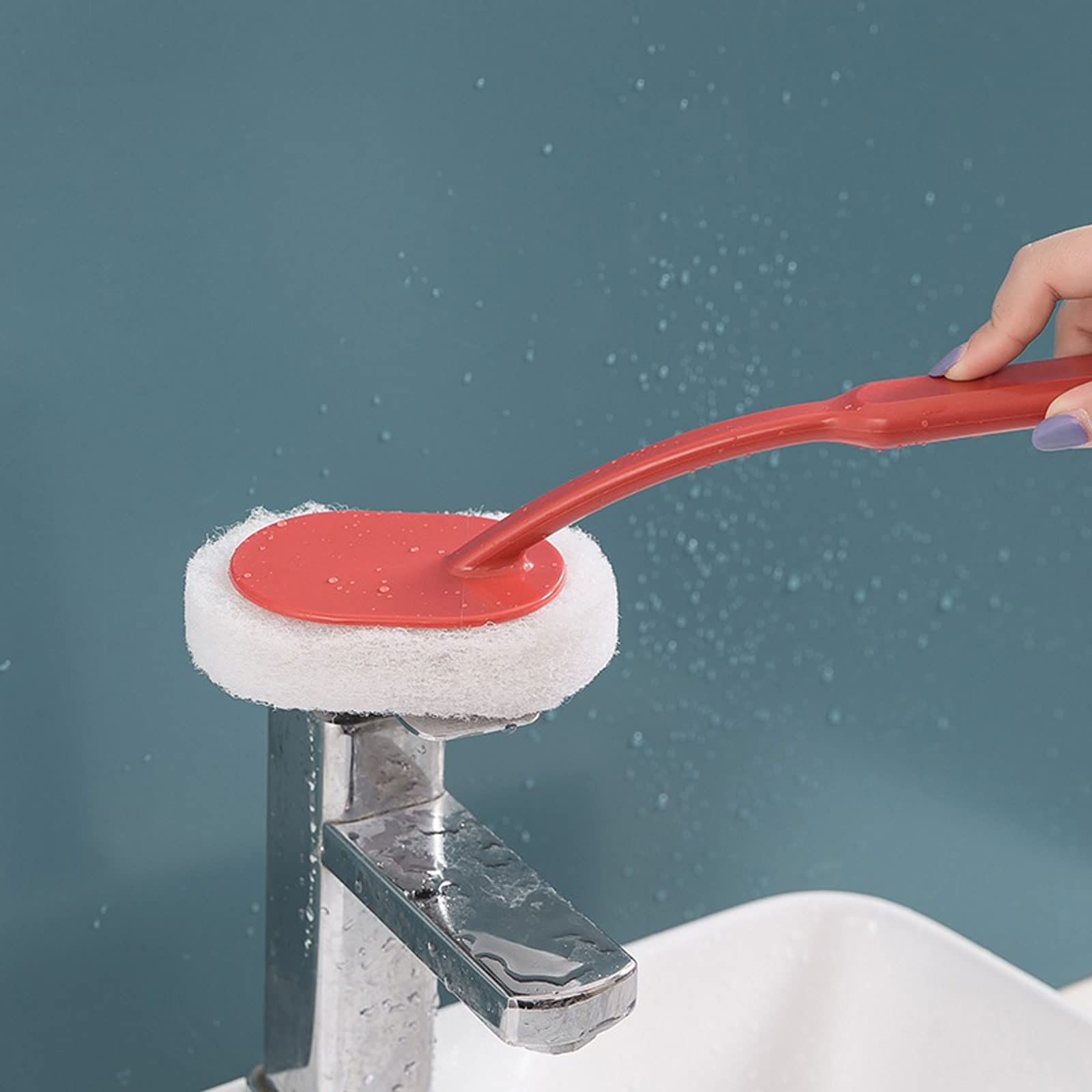 Cepillo de pie con Mango Largo para baño, para Colgar en la Pared, bañera, azulejo de Suelo, Cabezal de Esponja, toallita, Inodoro, Cocina, lavavajillas, Herramienta de Limpieza (Blanco)