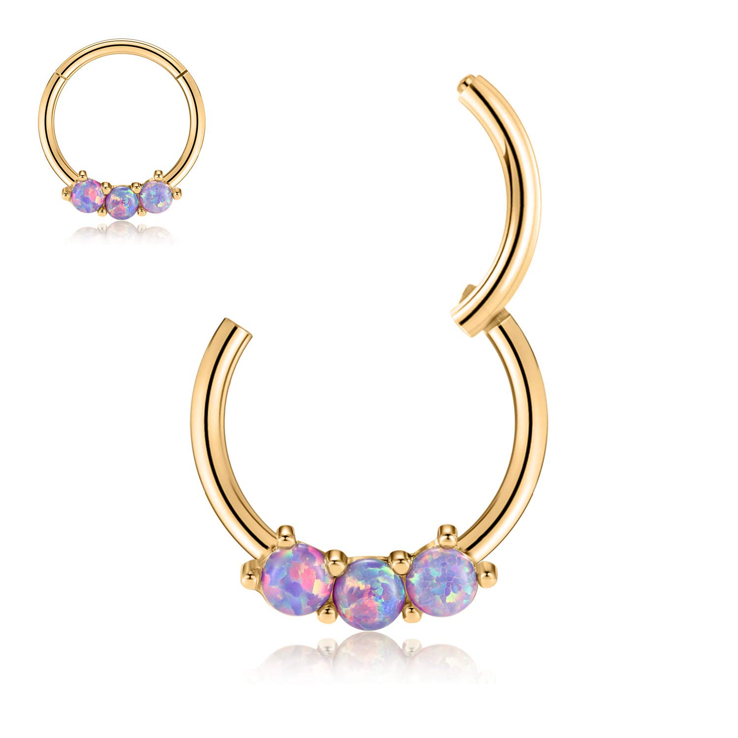 GAGABODYSeptum Jewelry Daith Earrings 16G Hoop 316L Surgical Steel Hinged Earring Tragus Clicker Hoop Opal &CZ Paved/Prong Set