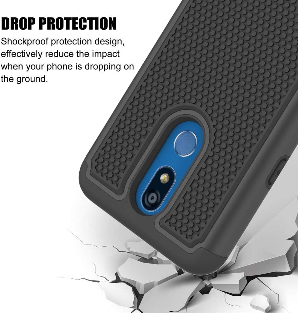 Secfanya E-Outfit for LG K40 Case, for LG K12 Plus/ X4 2019 Case, with Tempered Glass Screen Protector, Shockproof Impact Hybrid Dual Layer Defender Protective Cover for LG K40 Phone (Black)