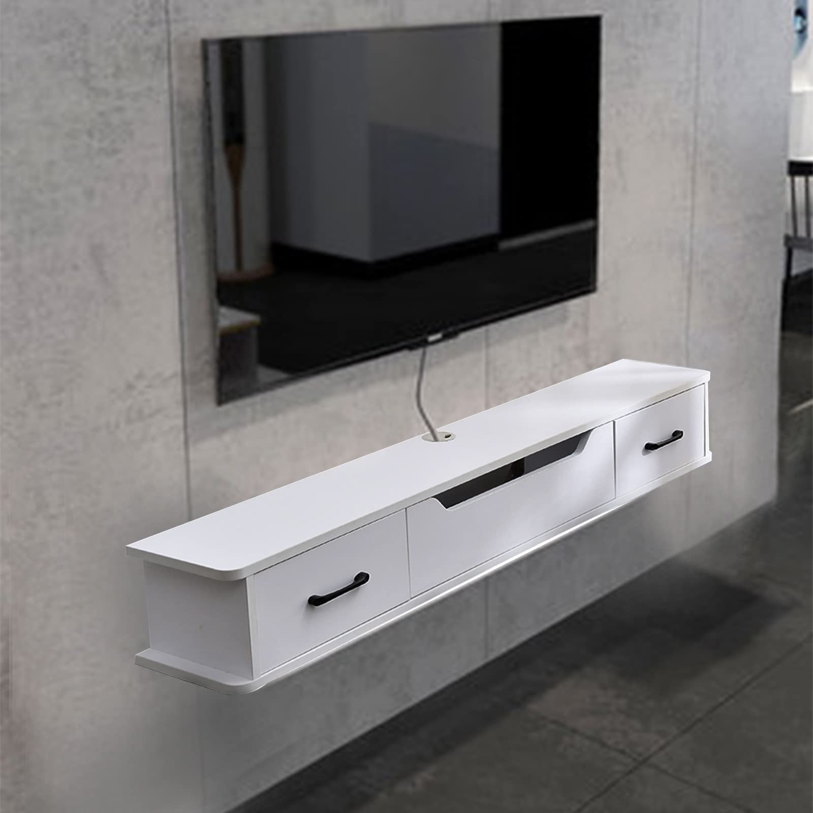 unità TV a Parete 51.1" Supporto TV sospeso Mensola TV a Parete con 2 cassetti e 1 Anta, mensole portaoggetti per Console multimediale montate a Parete per Cavo Boxo Video, Non bloccare Il
