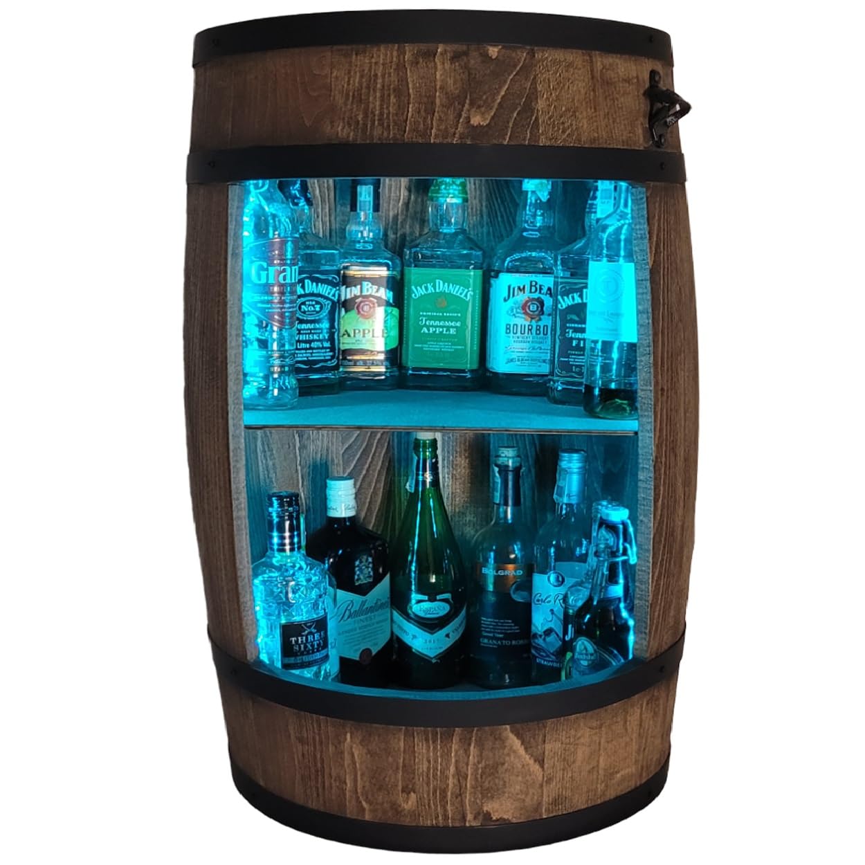 WEECO Barile in legno a LED RGB con apribottiglie, barile in legno, barile e bibite, Armadietto per bevande alcoliche, Botte Di whisky, Barile per l'esposizione di collezione di bottiglie 80cm (wengé)