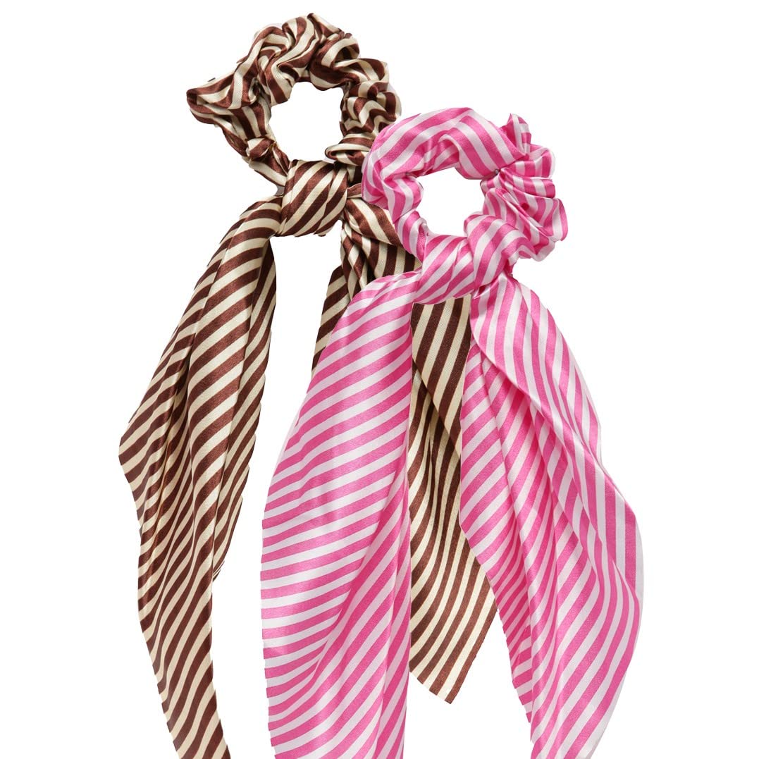 LAIDA Set of 2 Striped Scrunchies With Knot Detail