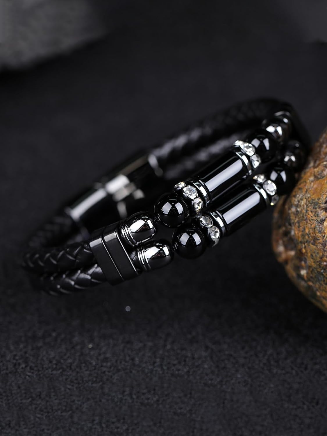 Mens Leather Turquoise/Tiger Eye/Obsidian/Lava Stone Bracelet–Braided Multi‑Layer Wristband Cuff Bangle Barcelet–Jewelry Box and Pouch Packing - Image 4