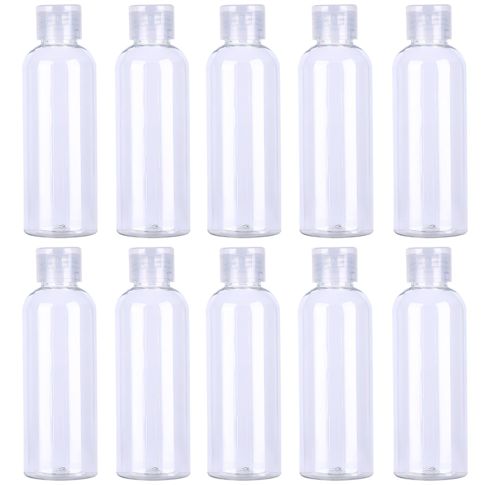 Juego de botellas de viaje 100 ml plástico transparente con tapa abatible 10 piezas para champú acondicionador loción