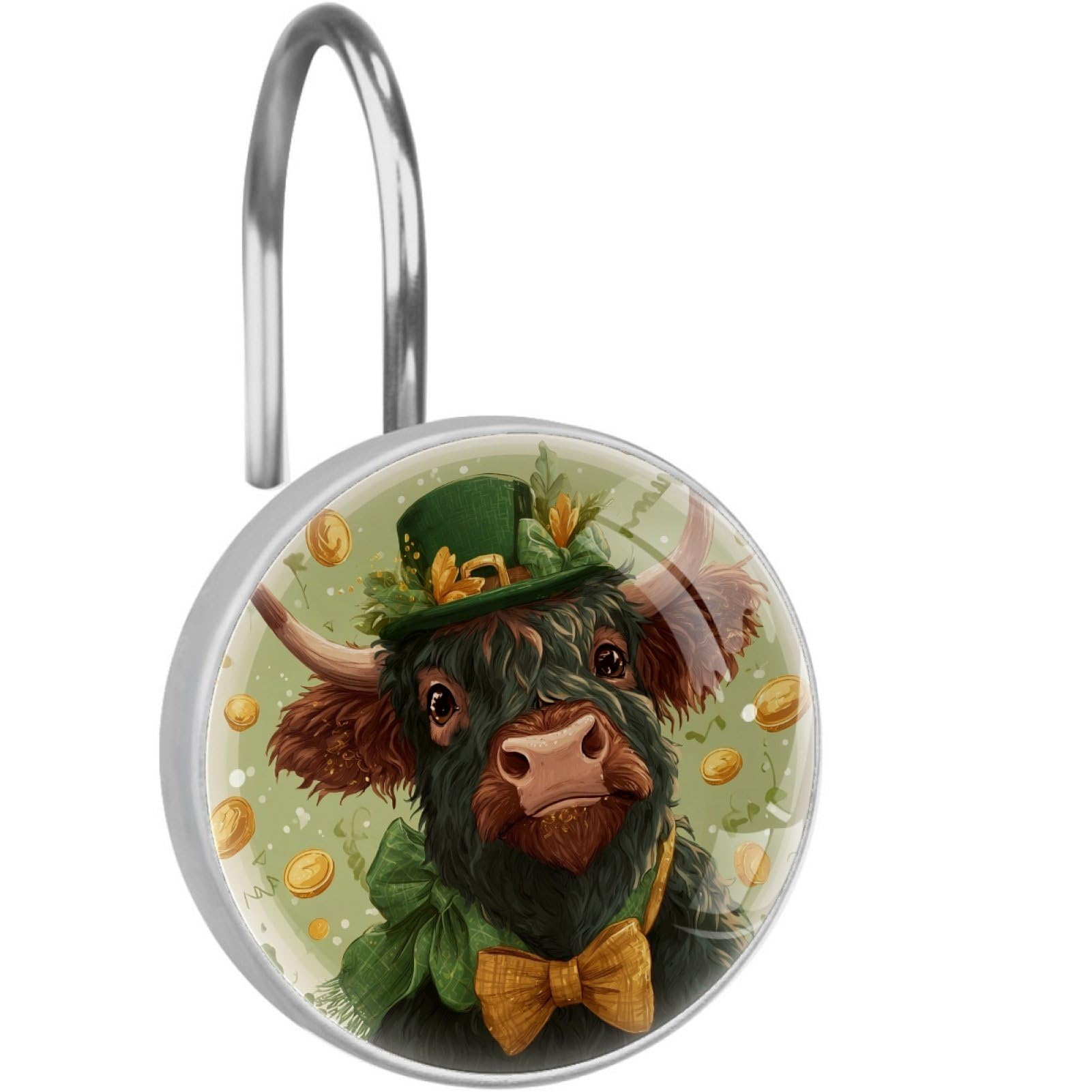 VAPOKF Shower Curtain Hooks, St Patricks Day Cow Rust Proof Decorative Shower Curtain Rings, Modern Farmhouse Designer Shower Curtain Hangers for Bathroom, 12Pcs