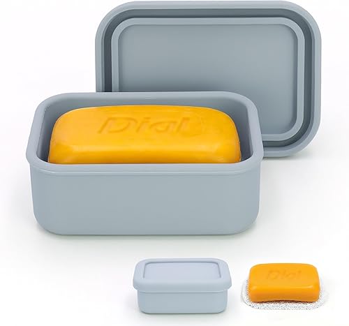 Miniatura 11 de Estuche de jabón de viaje de silicona a prueba de fugas con capa de drenaje, contenedor de jabón portátil compacto, soporte de jabón inastillable