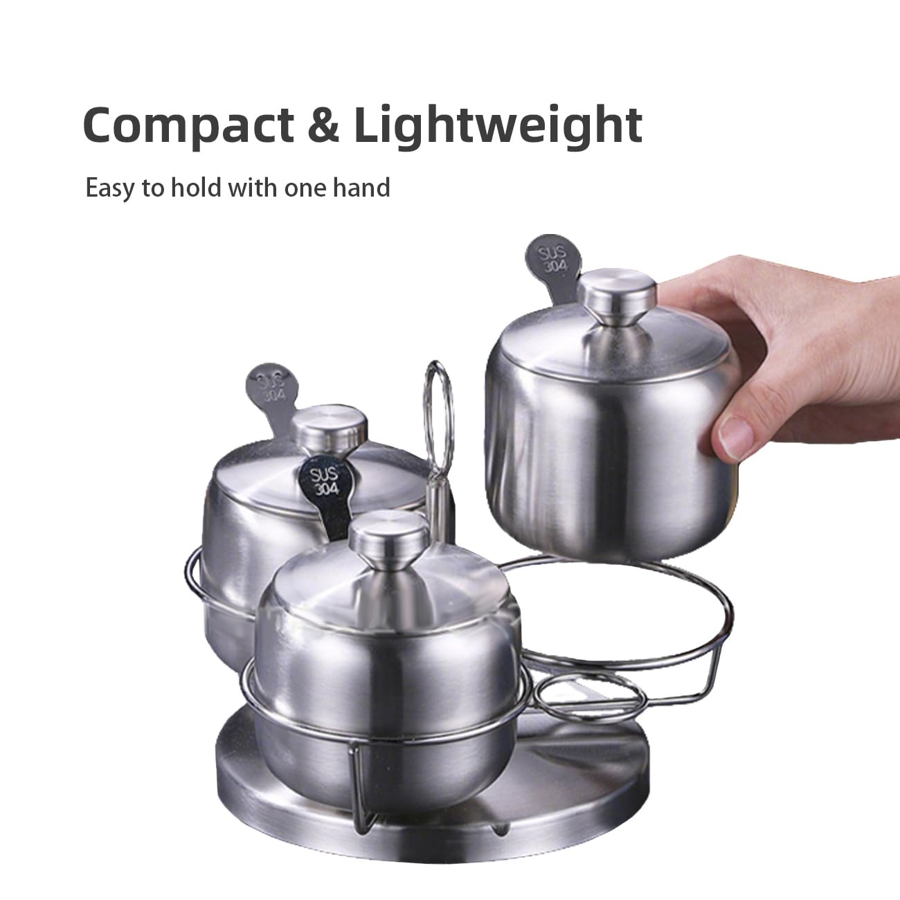 Wokyo Gewürzbehälter-Set aus Edelstahl, Gewürzbehälter, Gewürzbehälter mit Deckel, Löffel, drehbares Gewürztopf-Set für Salz, Pfeffer, Zucker (rund, 4 Stück)
