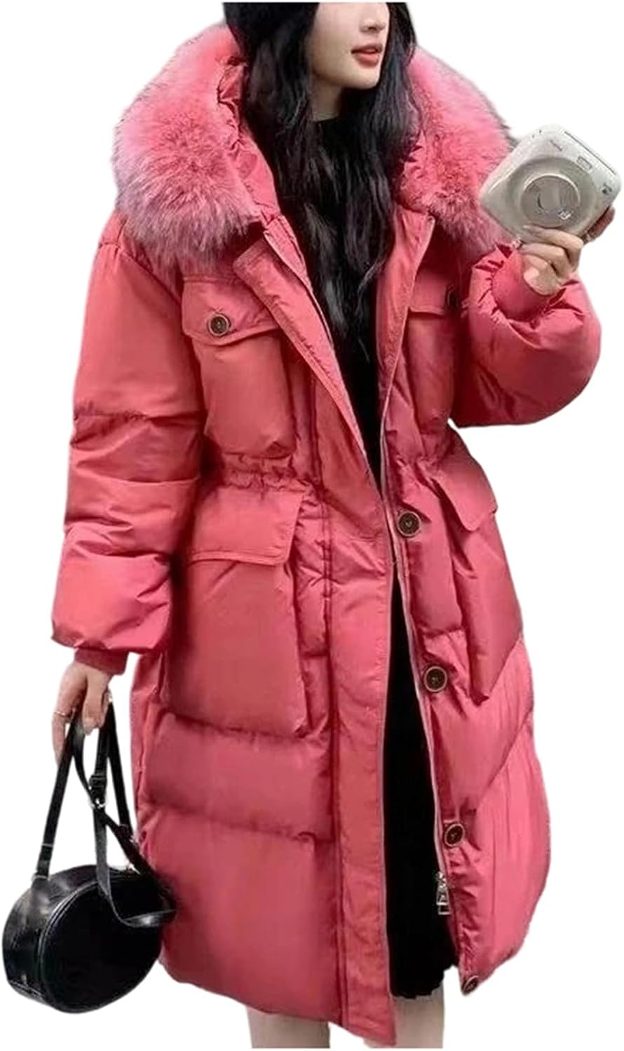 Women's Water-Proof Long Puffer Jacket Hooded Real Fur Duck Down Rain Parka