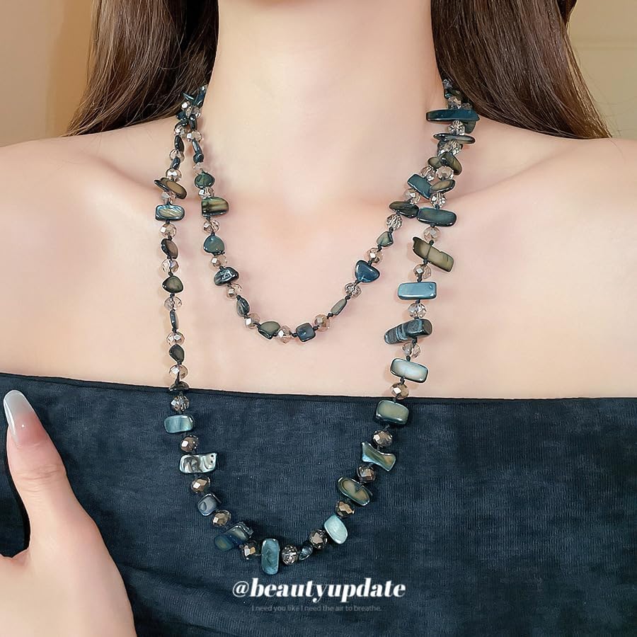 K-Elewon Colorful Irregular Beaded Long Necklace Bohemian Vintage Double-layer sweater chain Shell Beaded Long Necklace Boho Glass Beads Handmade Costume Jewelry for Women CH03 - Image 7