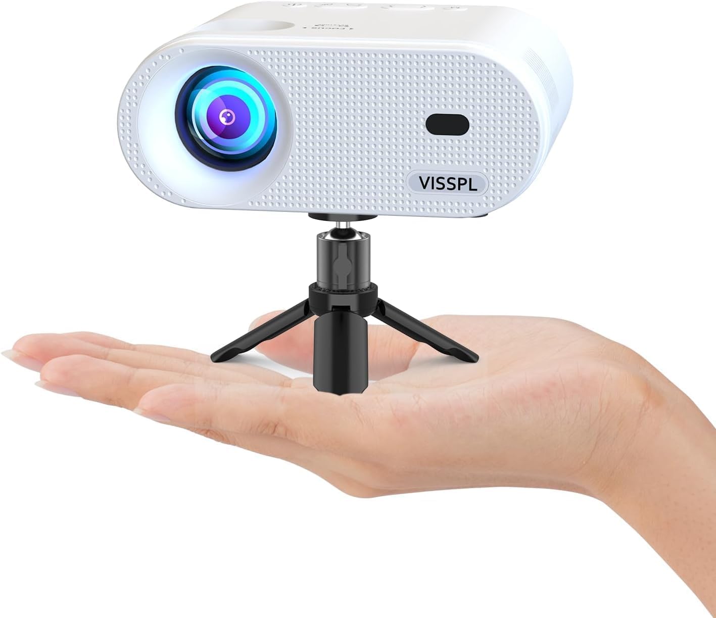 Mini proyector, proyector de video compatible con VISSPL 1080P, proyector portátil para exteriores con trípode, regalo para niños, proyector de cine