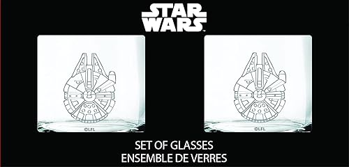 Miniatura 3 de Star Wars Millennium Falcon - Juego de 2 vasos de cóctel coleccionables de regalo, capacidad de 10 onzas, diseño clásico, base pesada
