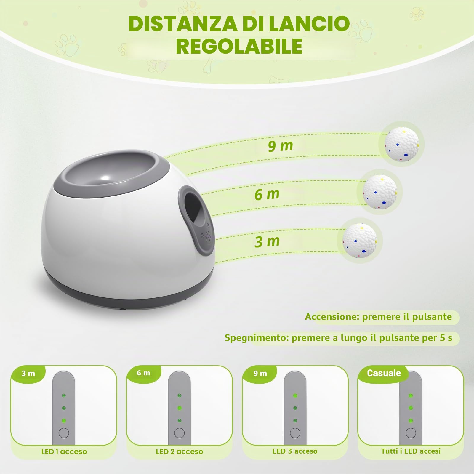 lancia palline per cani,lancia pallines per canii automatico con 6 pallinee da tennis da 2'',palla interattiva per canii distanza regolabile 10/20/30ft spara pallines per cani giochi