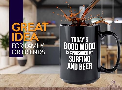 Hobby - Taza de café de 15 onzas, color negro, para surf y cerveza, windsurf, playa, buceo, barco, amantes del mar, remo