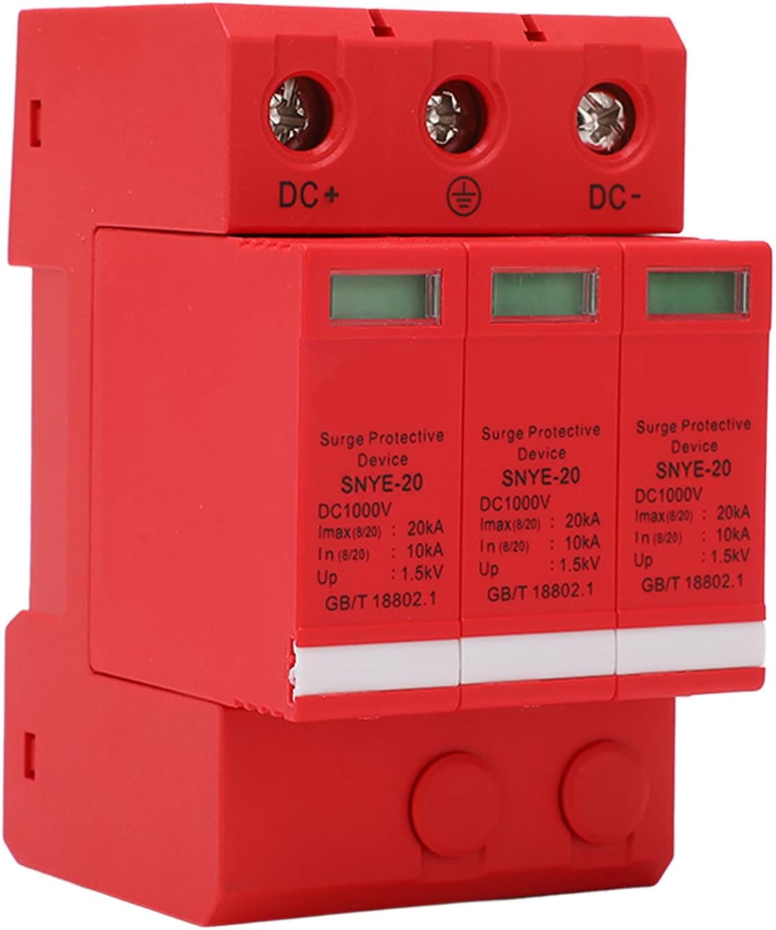 DC Surge Protector 1.5KV 20KA 2P - PV Lightning Protection Device with Quick Response & Fault Indicator, 35mm DIN Rail Mount (3P)