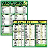 Keto Diet and Air Fryer Cooking Times Magnetic Cheat Sheet Combination Bundle - Extra Large Easy to Read 11” x 8.5” Kitchen Accessories – Quick Reference Guide Magnets for Ketogenic and Airfry Foods