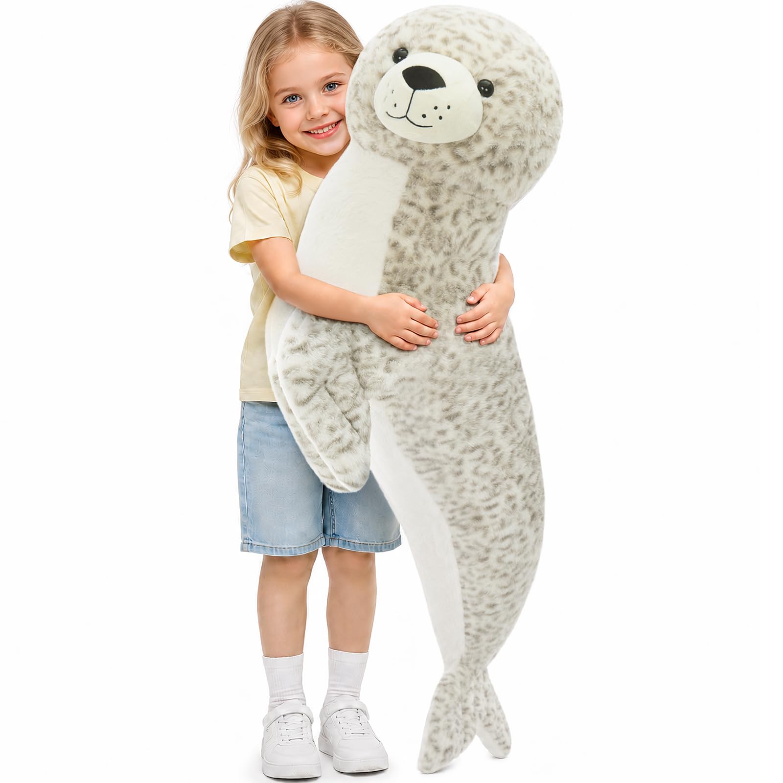 MorisMos Giant Seal Teddy Soft Toy, 110cm Long Blob Seal Plush Pillow, Big Size Cuddly Stuffed Animal Present for Kids Children Birthday Christmas Decorations — image 1