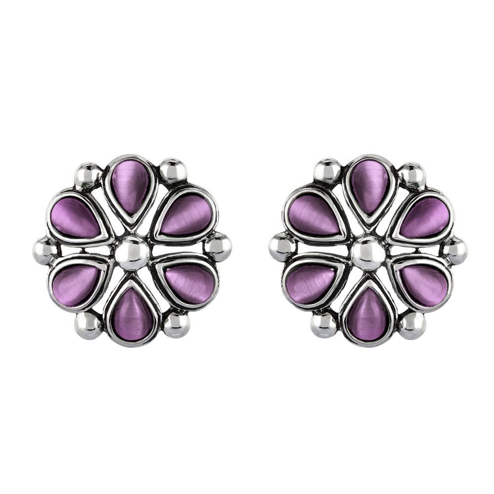 Mahi Monalisa Cats Eye Violet Flower Rhodium Plated Earrings for Women ER1109417RVio (B0173I040W) Amazon Price History, Amazon Price Tracker