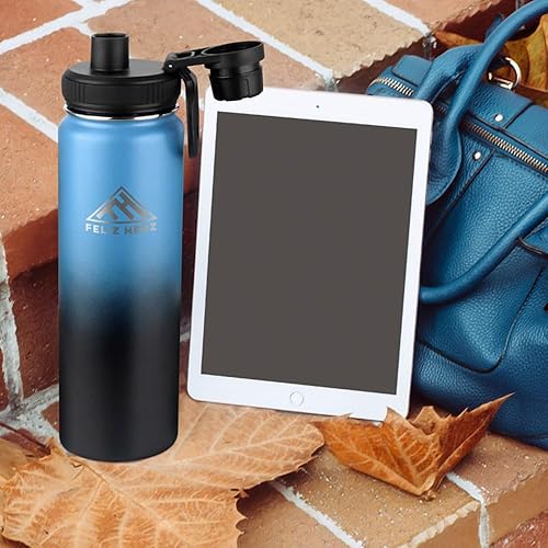 Miniatura 7 de Botella de agua de acero inoxidable de doble pared aislada al vacío con 2 tapas a prueba de fugas (pico y tapa de boca ancha) sin BPA para gimnasio,