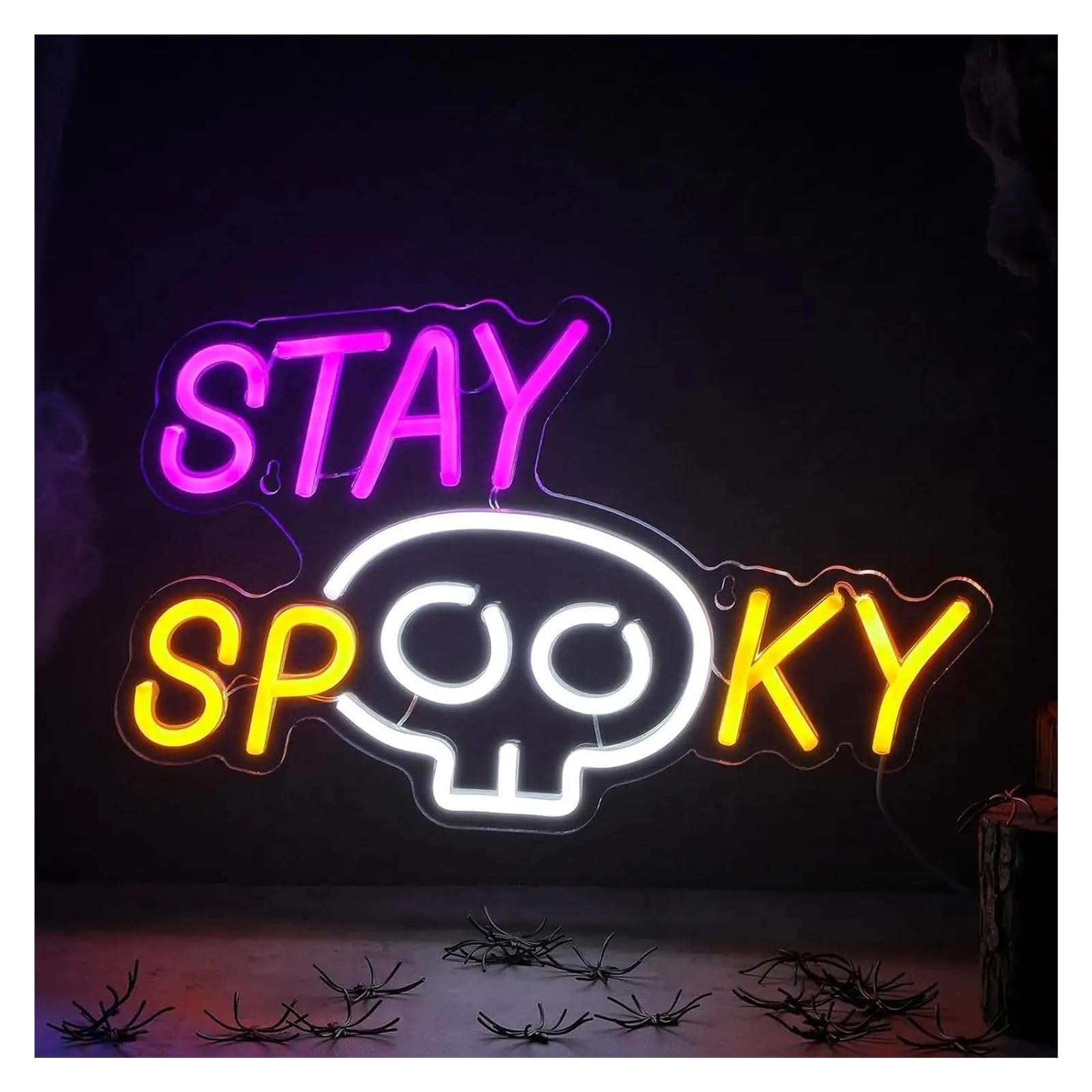 LEMST Signs Lamp Stay Spooky Neon Signs Light Dimmable USB Powered for Birthday Ceremony Party Game Room Living Room Home Decor 35cmx23cm