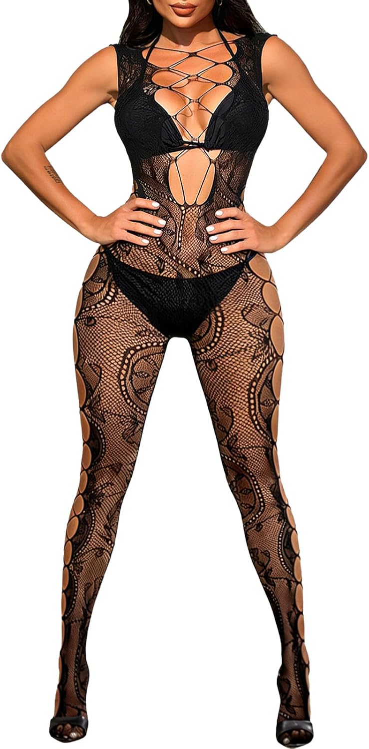 Buitifo Womens Sexy Tights Lingerie Body Stockings Mesh Bodysuit Jumpsuit Nightwear