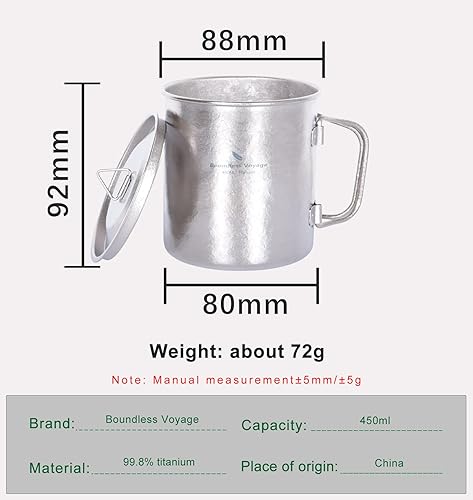 Miniatura 2 de Boundless Voyage Titanio Cup 15.2 fl oz15oz Camping Tazas & Tazas con Tapa Ultraligero Beber Taza para Exterior, Hinking, Jardín Ti3055D (Plata)