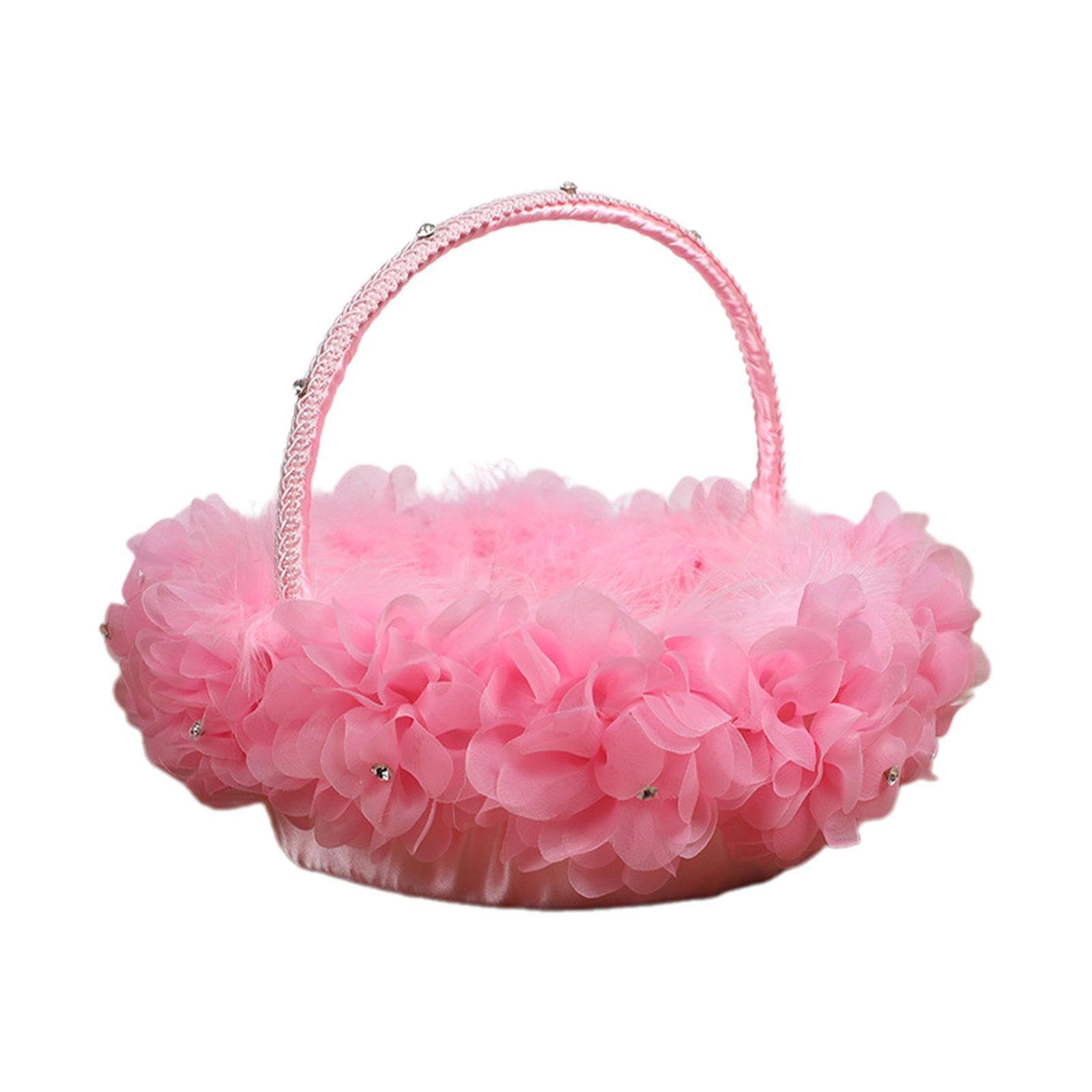 Zanthicia Flower Girl Basket Wedding Accessory Rustic Elegance, Pink