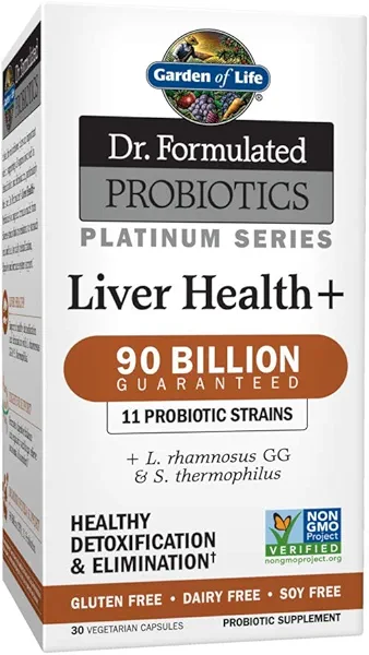 Garden of Life Dr. Formulated Probiotics Platinum Series Liver Health+ 90 Billion CFU Guaranteed, One a Day Probiotic for Healthy Detoxification & Elimination Support, Vegan, Gluten Free, 30