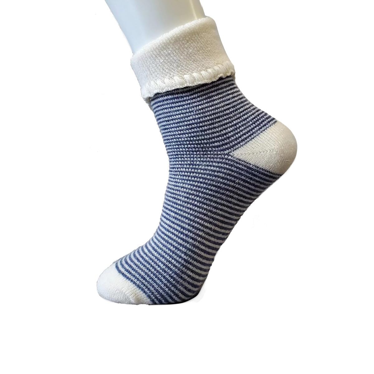 Jess & Lou Cuff Socks Super Cosy Thick Fluffy Towelling Warm Knitted Cuff Stretchy Loungewear Cute Design Gift Idea (Navy Striped)