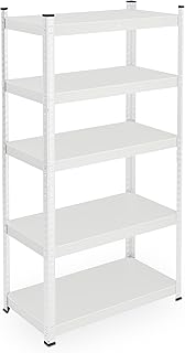 Relaxdays Estantería Metálica, Resiste 875 kg, 5 Baldas, Cargas Pesadas, Sótano, Taller, Acero, 150 x 75 x 30 cm, Blanco