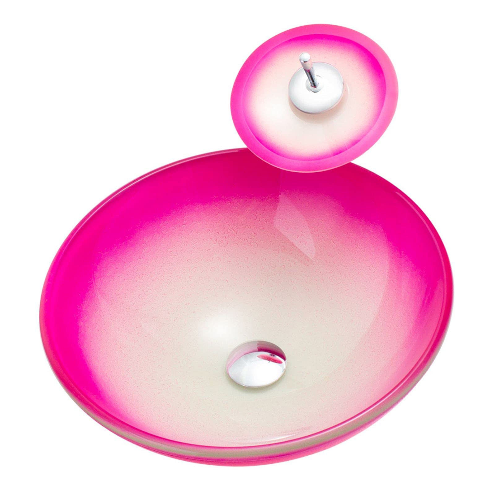 ASerZenith Bathroom Vessel Sink With Faucet And Drain Combo Vessel Bowl Sink Tempered Glass Countertop Sink Bowl Pink 12Mm Thickness Above Counter Sink Art Basin,Flower Shape
