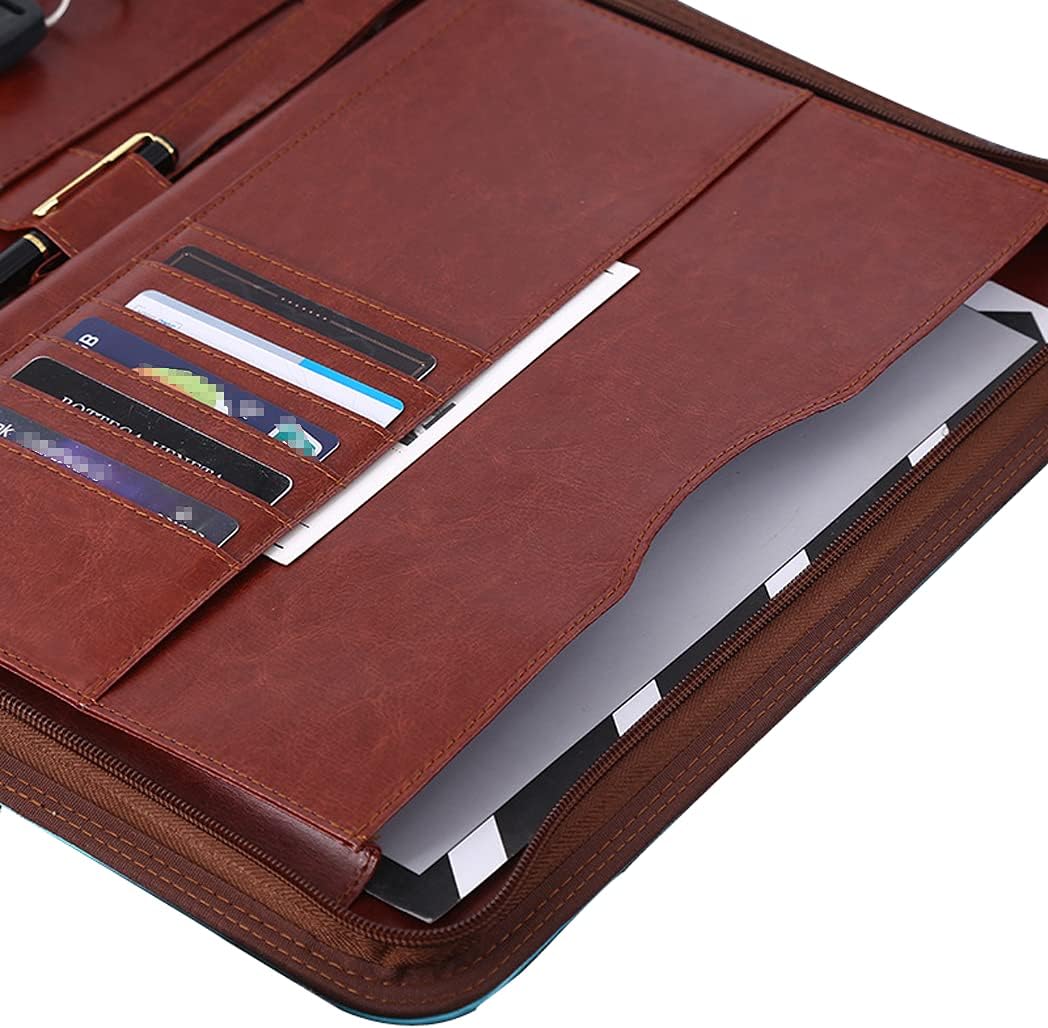 Zippered Padfolio Portfolio/PU Leather Business Card Holder with 8 Key Rings Organizer for Manager and Landlord Key Holder(Empty Portfolio)