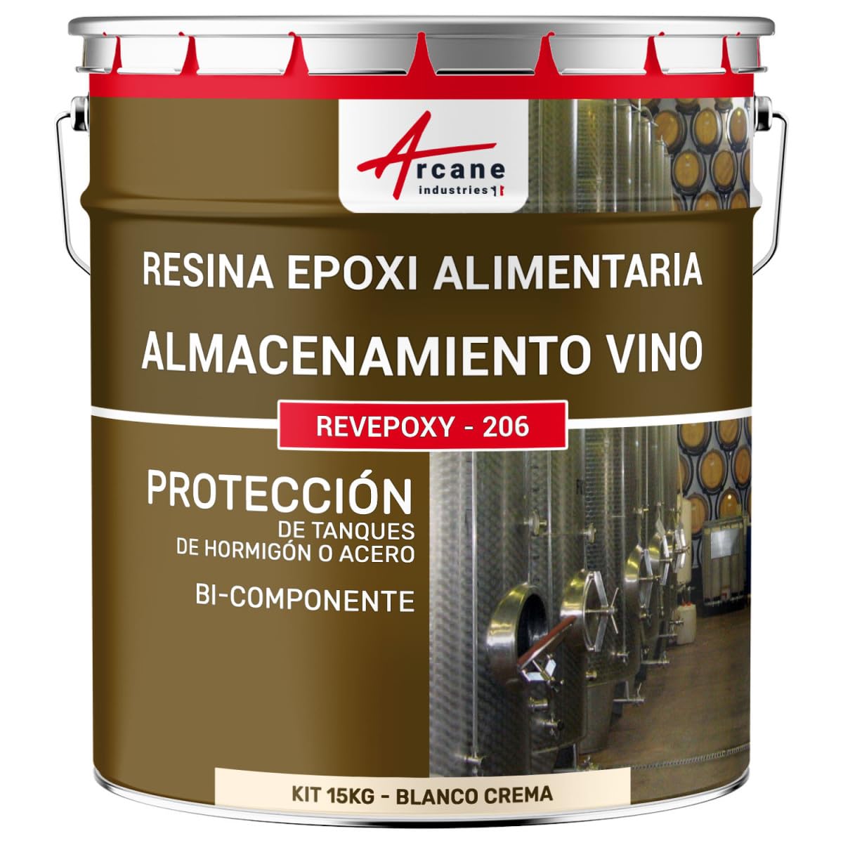 Resina Epoxi Alimentaria Depósito de Vino 15 kg Blanco Crema - RAL 9001 | Contacto Alimentario, Protege Depósitos de Vino de Hormigón y Acero, Resiste al Alcohol y Ácidos - Arcane Industries