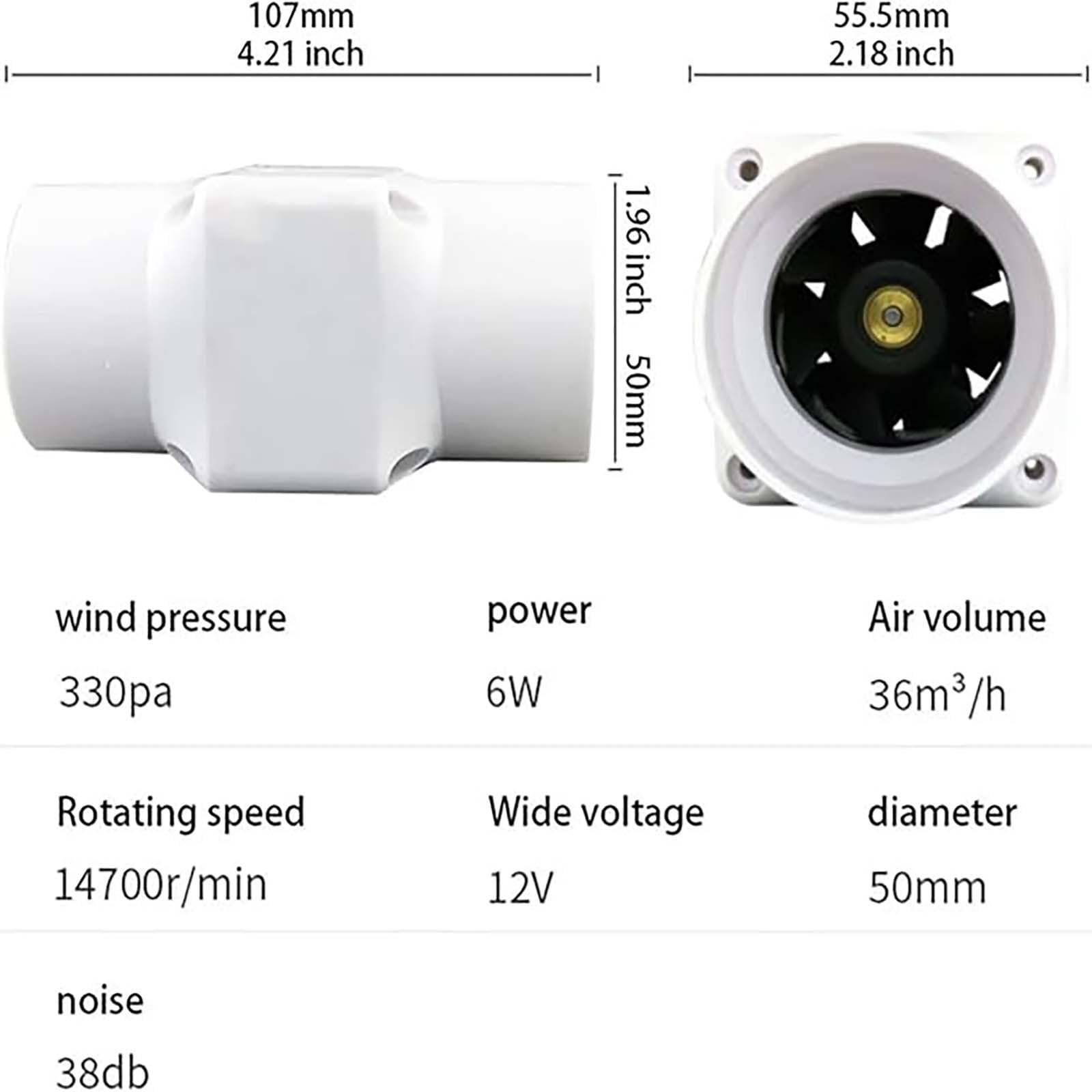 Wentylator Kanałowy Wyciągowy, Mały Cichy Wentylator Wyciągowy Do Łazienki 2 Cale, Z Hyper Flow I Niskim Poziomem Hałasu, Adapter 50 Mm-20 Mm, Do Kampera, Jachtu(50 mm to 32 mm,Speed governor)