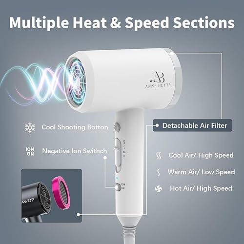 Miniatura 3 de Secador de pelo con difusor para cabello rizado, secador iónico de 1800 W para mujeres y hombres, secado rápido, ligero, de bajo ruido, herramienta