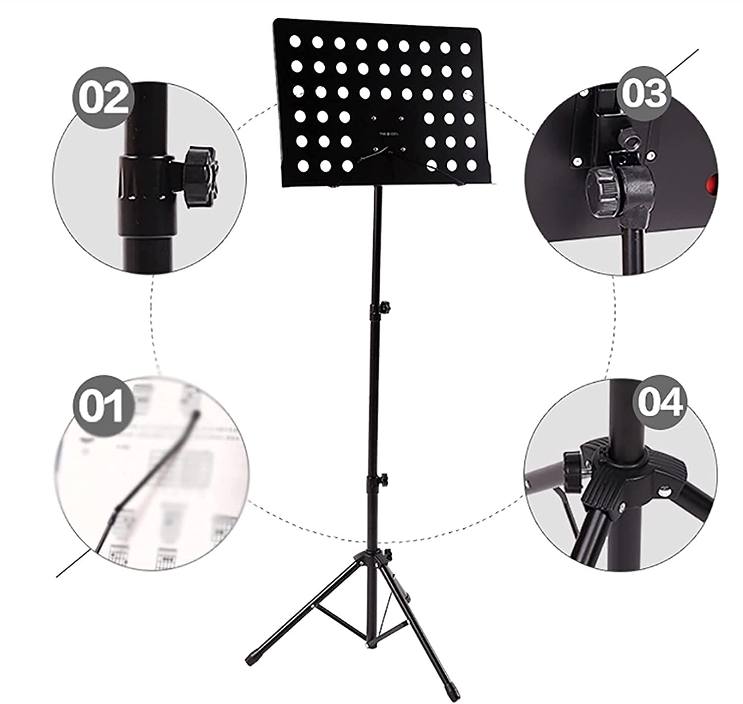 Leggii Musicali Spartiti Stand Professionale Regolazione della Regolazione Altezza Portatile Professionale Stand con la Borsa di Trasporto Metallo Pieghevole Sollevamento Musicale
