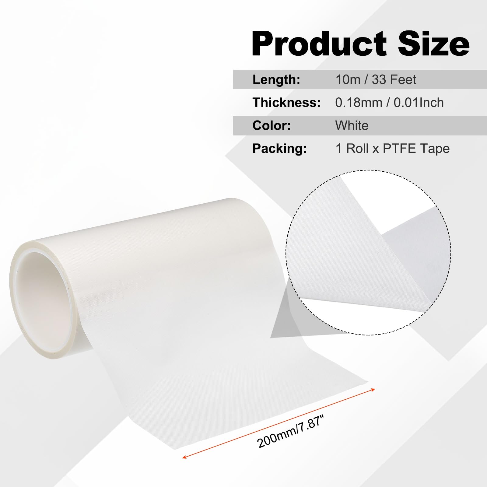 PATIKIL Nastro termoresistente PTFE 7,87 pollici x 33 piedi Bianco | 0,18mm di spessore, impermeabile, adesivo, per saldatrici a vuoto e protezione isolante