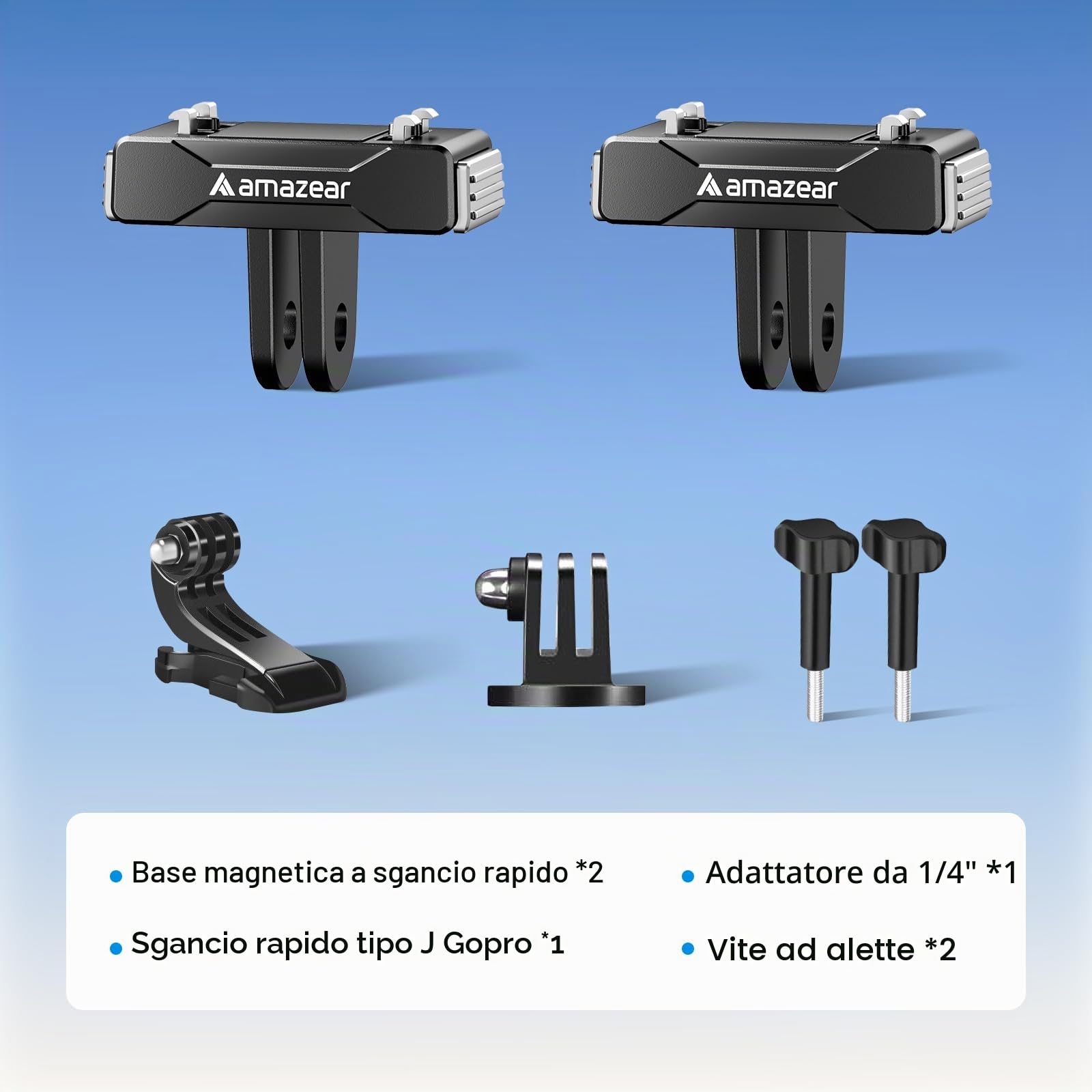 AMAZEAR Supporto magnetico per Insta360 X5/X4 Air (2 pcs), Insta 360 X5 / Ace Pro 2 Supporto magnetico a sgancio rapido- Adattatore QR in Plastica con Filettatura 1/4"-20, Costruzione in Plastica