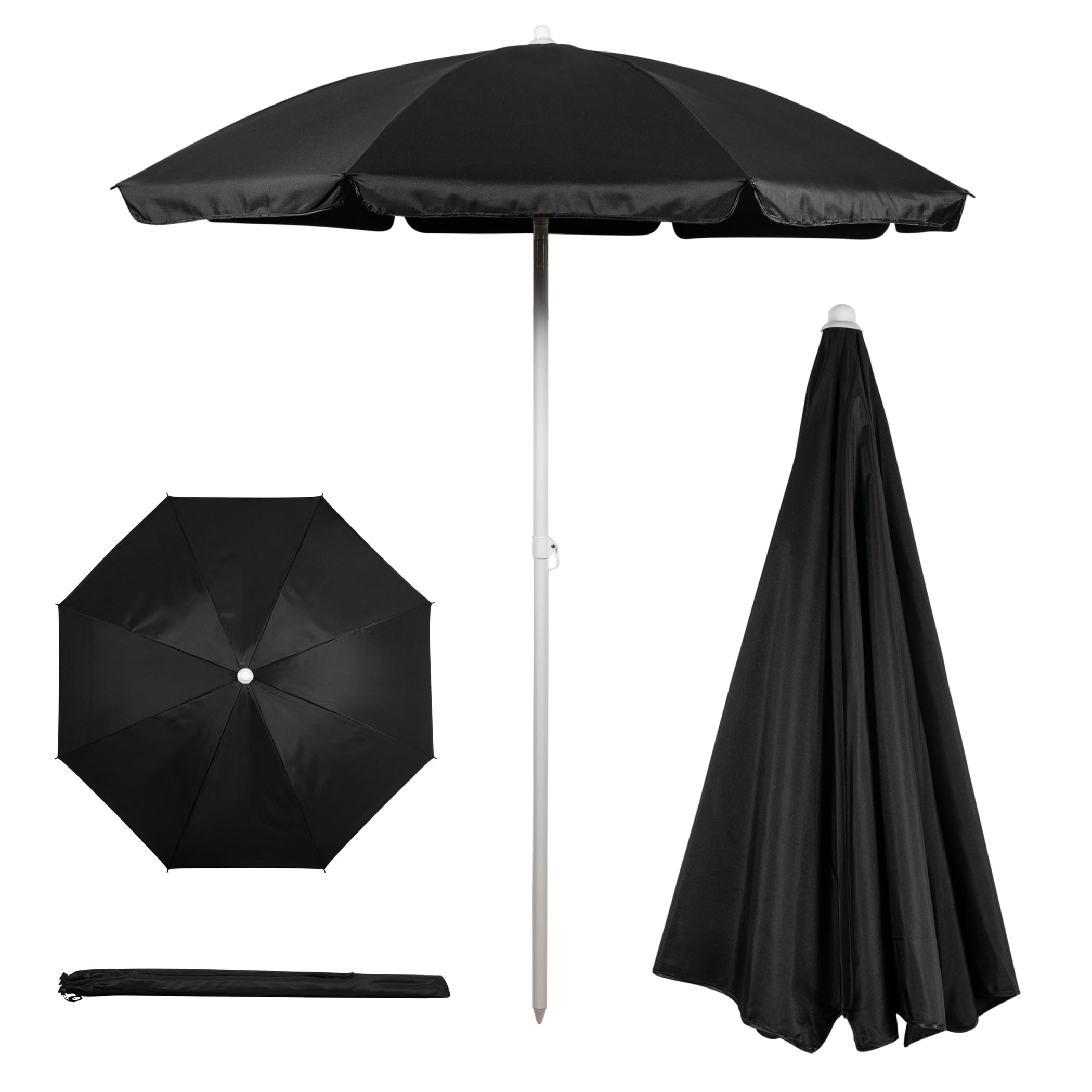 PICNIC TIME 5.5 Ft Portable Beach Umbrella, Lightweight UV Protection Sunshade with Tilt Pole & Carry Bag, Outdoor Canopy Umbrella for Beach, Sand, Pool, Patio, Camping, Travel, or Backyard Shade, (Black)