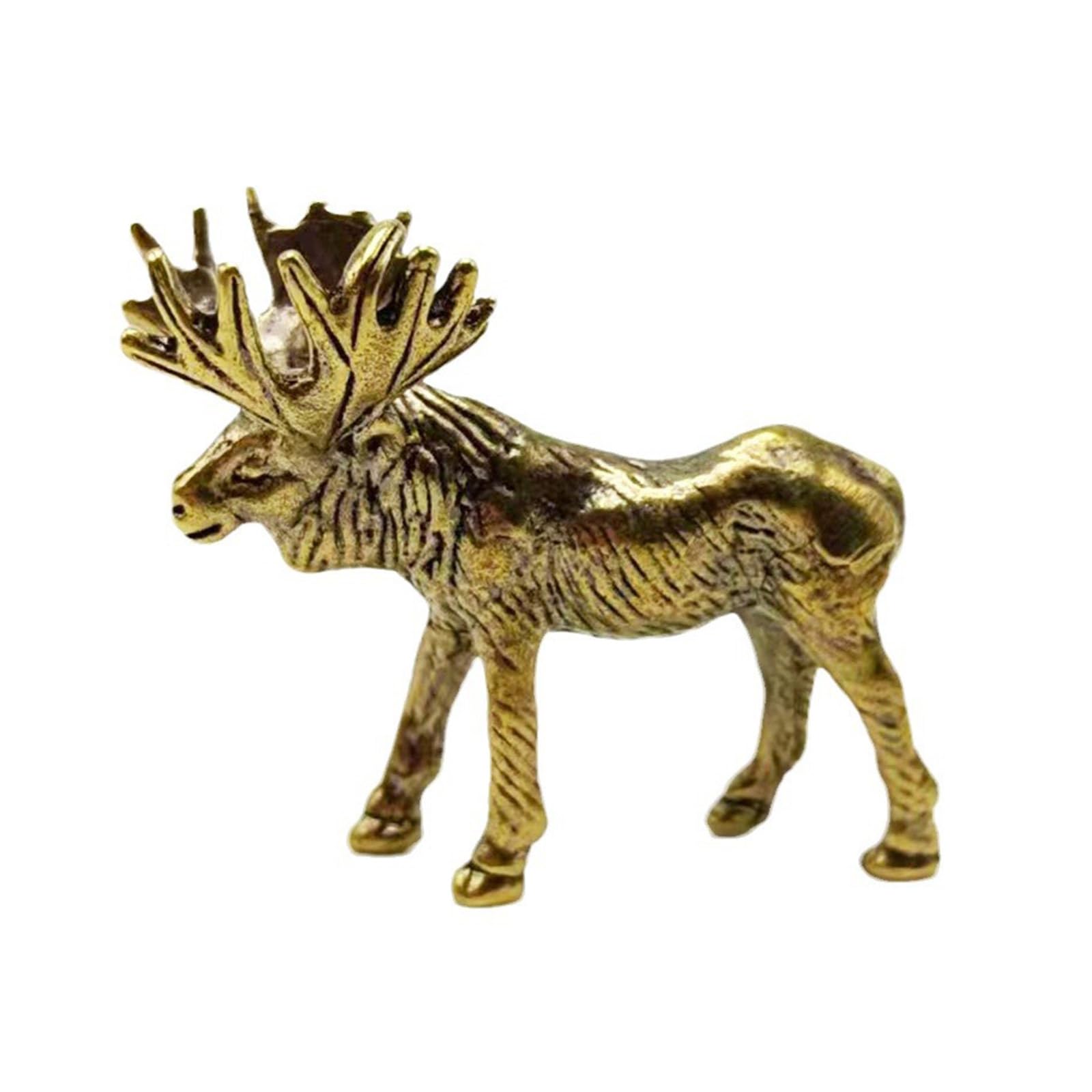 CUNZJIA Elegant Antiqued Brass Statue Sculpture Realistic Deer Animal Miniature Figurine Home Desktop Decorative Ornament