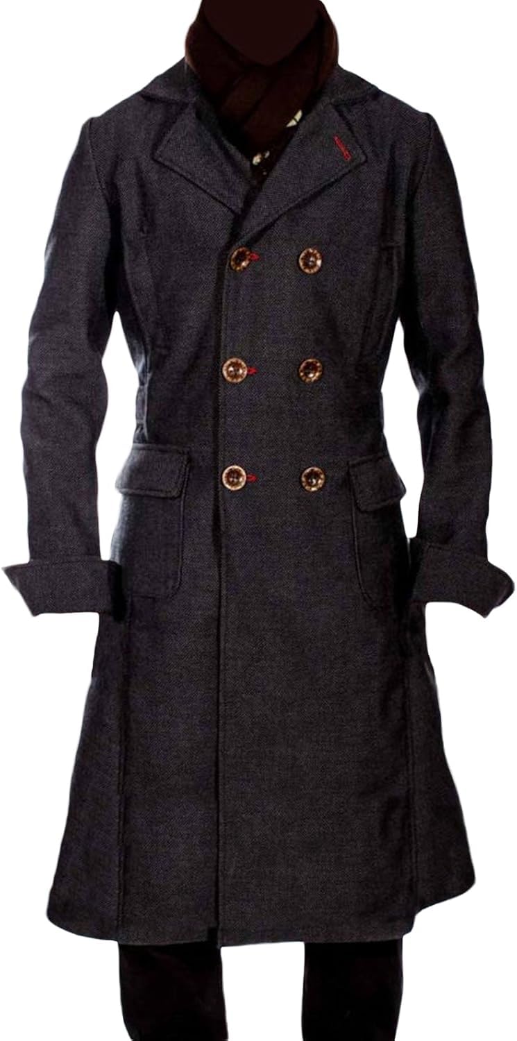 Męski płaszcz Sherlock Holmes Benedict Cumberbatch czarny wełniany i bawełniany trencz kostium 2XS-4XL