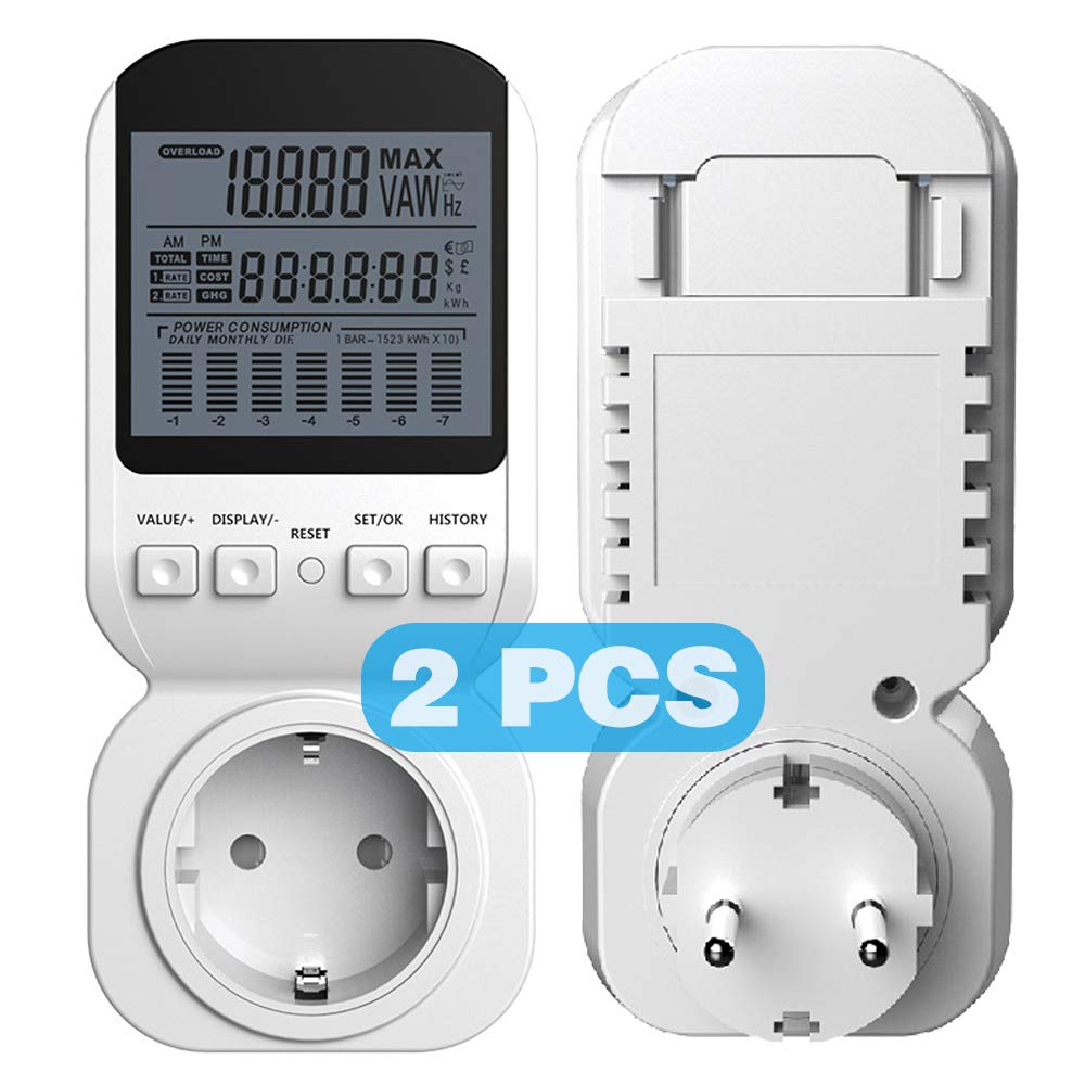 Digital Wattmeter Power Consumption Socket, Watt Energy Meter Kwh AC 230V 120V with Backlights,White