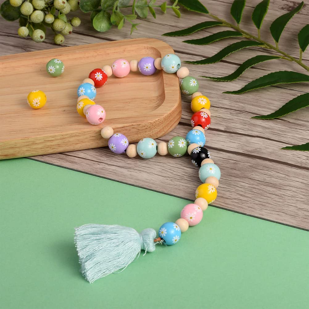 100Pcs Daisy Flower Wooden Beads - 16mm Colorful Round Craft Beads For DIY Jewelry & Decor - View #7