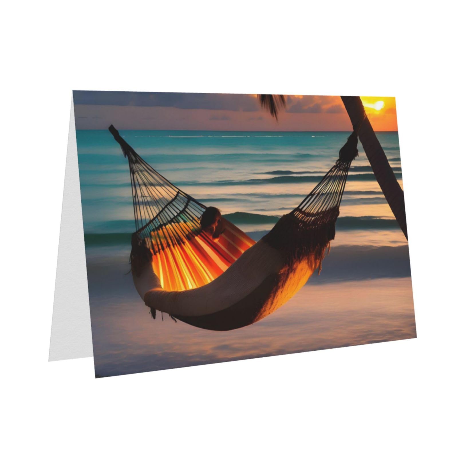Sonnenuntergang Strand Hängematte Grußkarten mit Herz-Knopf-Umschlägen für Weihnachten Geburtstag Party Einladungen Sonstiges