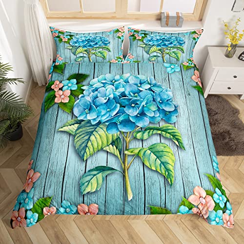 Floral Duvet Cover Set Single Size, Pink Blue Flower Comforter Cover with...